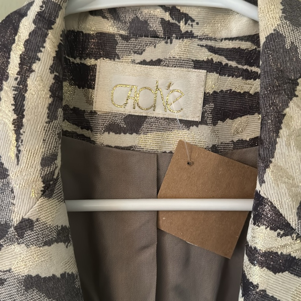 Cache Animal Print Vintage Blazer Suit Jacket 8 M L Zebra - Picture 3 of 4